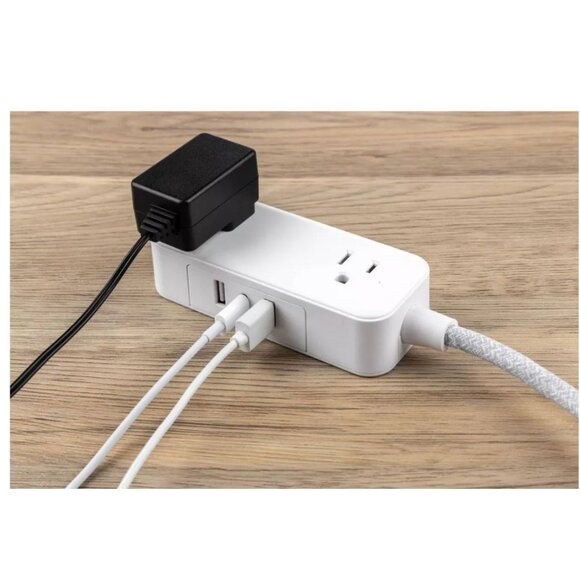 GE 2-Outlet Extension Cord 2 USB-A 1 USB-C 12W 6' Braided White/Gray: Flat Plug, - Picture 8 of 9
